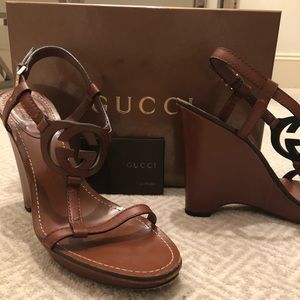 Brown Gucci wedges